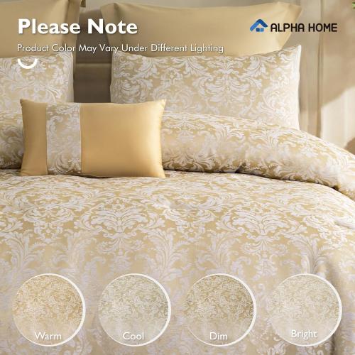 ALPHA HOME Queen Size Jacquard Bedding Comforter Set - All Season Luxurious Elegance With Cushion (1 Comforter, 2 Pillow Shams, 2 Euro Shams)