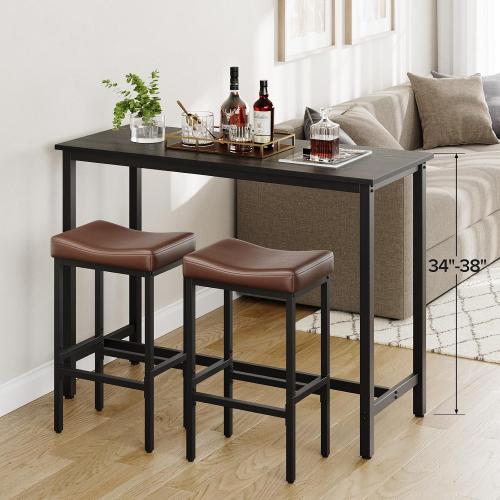 24 Inch Counter Height Bar Stools Set of 2, Compact Counter Stools for Small Spaces, Premium Faux Leather Barstools with Right-Sized Saddle Seat & Metal Legs, 15-Minute Easy Assembly, Brown