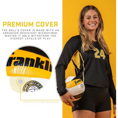 Franklin Sports PVF Real Pro Indoor Game Volleyball - Official Size Professional Indoor Volleyball for Match Play - 12 Panel Microfiber Cover Game Ball - Ball   Pump with Needle Set