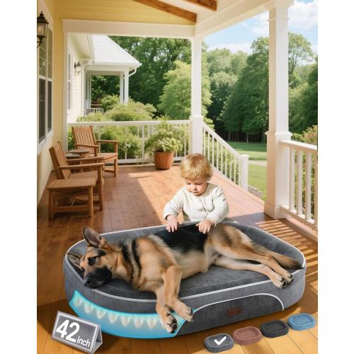OhGeni Orthopedic Big Dog Couch Pet Sofa Cat Beds with Comfort Foam Support, Soft Comfortable Fabric, Machine Washable Waterproof Removable Cover, (Gray)