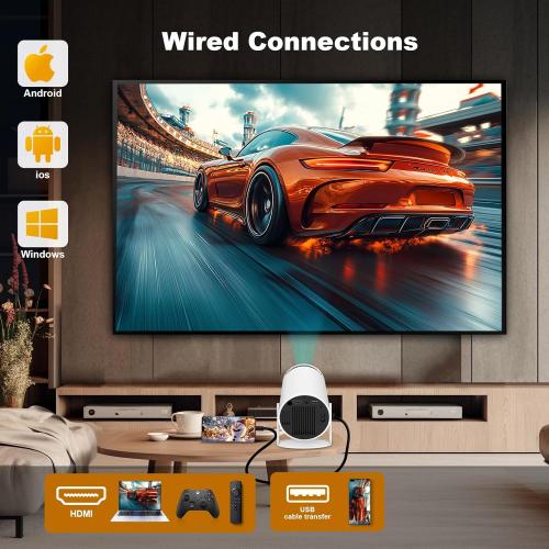 Mini Projector, HY300 PRO Portable Projector, Support 4K 1080P with Dual-Band WIFI6 5G Wireless 5.2 Bluetooth Android 13, 180° Rotatable, Auto Keystone Correction, 35-130 Screen Video Projector