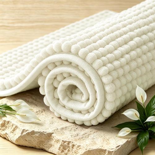 SUBRTEX Bathroom Rugs, 24 x 44 Chenille Bath Rug Soft Short Plush Bath Mat Soft Shower Mat Water Absorbent Shower Mat Quick Dry Machine Washable, Cream White