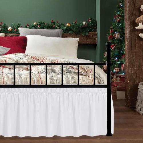 Wrap Around Queen Size Bed Skirt Split Corner 15 Drop-Elastic Dust Ruffle