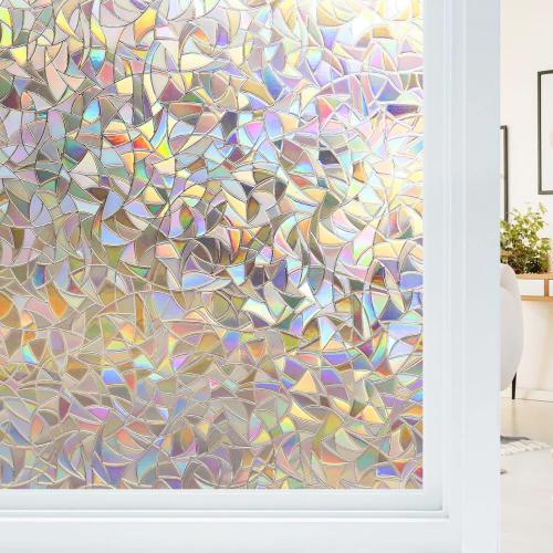 Haton Window Privacy Film, Stained Glass Rainbow Film Decorative Window Clings, Static Cling Sun Blocking Stickers Decals Coverings Tint for Home Heat Control, Non-Adhesive 17.5 x 78.7