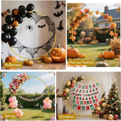 Nisoger Round Arch Stand 6.6FT Circle Balloon Arch Frame Circle Backdrop Stand Gold Round Arch With Storage Bag For Wedding Birthday Party Bridal Shower Anniversary Event Ceremony Decoration