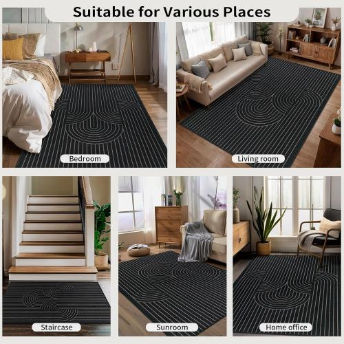 Tangsoo Modern Easy Jute Rug 8x10 Washable Area Rugs for Living Room,Black Non Slip Indoor Outdoor Carpet,Farmhouse Large Throw Mat for Balcony Backyard Dining Room Home Office Decor(Gently used condition)