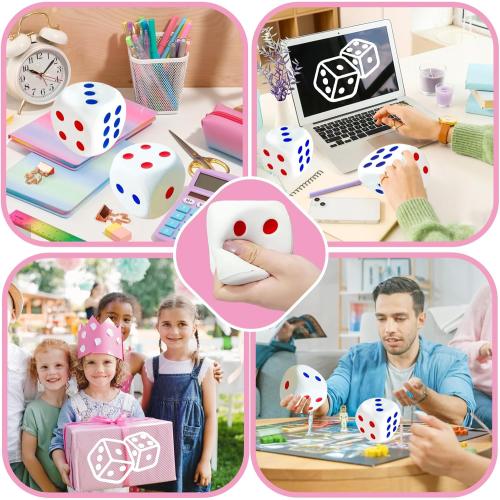 3.1 inch Foam Dice Stress Ball with Dots 6 Sided,Dices Squishies Toys to Get Your Lucky Numbers for Kids,Teenagers,Adults Board Games Relieve Anxiety