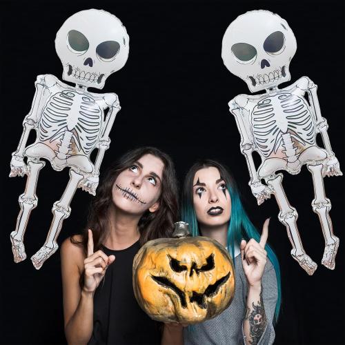 2 Pieces 34x62 Inches Scary Skeleton Foil Balloons - Large Spooky Mylar Life Size Skull Balloons for Halloween Decorations, Haunted House, Trick-or-Treat, Indoor and Outdoor Party Supplies