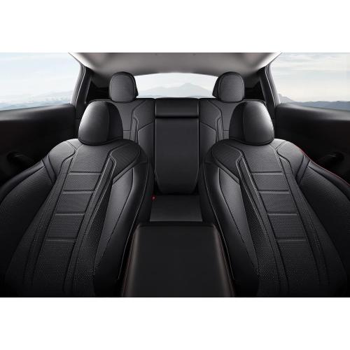 FREESOO Car Seat Covers for Tesla Model Y Waterproof Nappa Leather Full Set Seat Replacement Protector Custom Fit 2020 2021 2022 2023 2024 Black