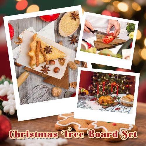 Christmas Tree Shaped Marble Charcuterie Cutting Serving Board with Cheese Utensils Cutting Board with Marble and Natural Wood for Kitchen Wedding Anniversary Bridal Shower Housewarming Gift