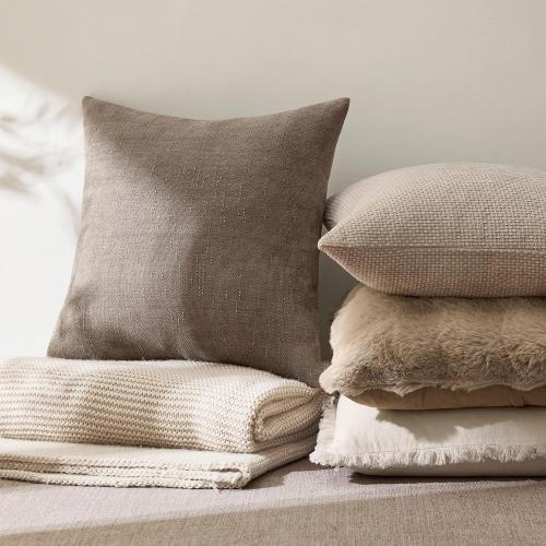 ANRODUO Pack of 2 Decorative Textured Throw Pillow Covers Soft Taupe Grey Euro Accent Solid Chenille Cushion Cover Cozy Farmhouse Pillow Case for Couch Sofa Bedroom Living Room Home Decor 24x24 Inch