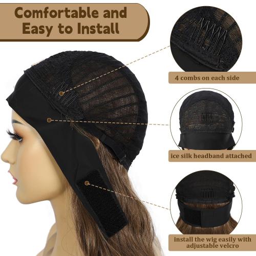 SAPPHIREWIGS Glueless Headband Wig Loose Body Wavy Synthetic Hair Wigs for Black Women Wave None Lace Front Wigs Mix Brown Color Machine Made Wigs 150% Density 26inch