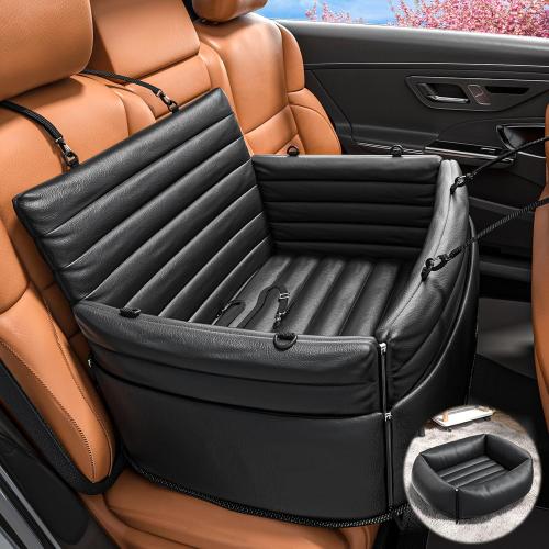 Dog Car Seat for Medium/Large Sized Dogs, 2-in-1 Dog Booster Car Seat for Back Seat and Home Use, 100% Waterproof, PU Leather, Non-Slip Hard Base, Scratch-Proof, Fits Pets Up to 80 lbs
