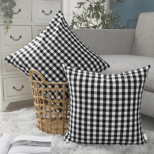 CARRIE HOME Black Plaid Throw Pillow Covers 18x18 Set of 2 Black and White Gingham Pillow Covers 18x18 Farmhouse Decor for Bedroom and Christmas Holiday