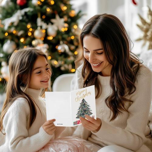 24 Pack Gold Foil Christmas Cards with Envelopes and Inside Messages 6 Assorted Designs Christmas Cards Bulk for Friends, Family, Kids, Boys, Girls.