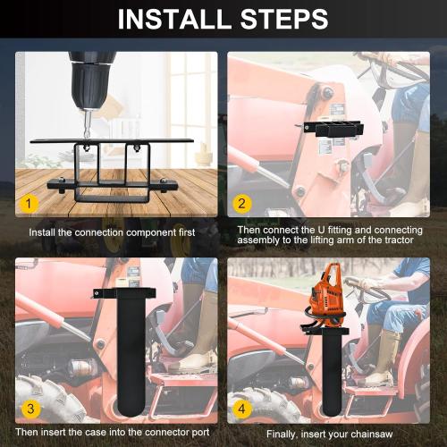 Chainsaw Carrier Kit for Tractors, Heavy Duty Iron, Universal Chainsaw Holder Compatible with ATVs, UTVs, Trucks, Utility Vehicles, 20 Chainsaw Scabbard, Black