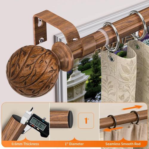 Wood Curtain Rods for Windows 18-45 Adjustable Window Treatment Rods