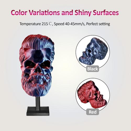 Bicolor Silky 1.75mm Black & Rose HELLO3D PLA 3D Printing Filament 1.75mm Dual Color Silk Filament,Silk Shiny Red Black 2 Colors in 1 Coextrusion 3D Printer Filament 1KG 1.75mm 3D Printing Material with Bicolor Dichromatic 2 Colors