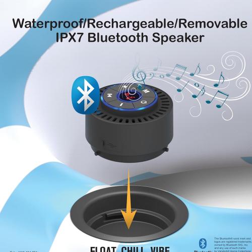 Motorized Inflatable Pool Float Lounger Tube, Bluetooth 5 IPX7 Waterproof Speaker, Pool & Lake Float with Mesh Bottom, Cup Holder, Backrest, Heavy-Duty Handles, 66W Motor