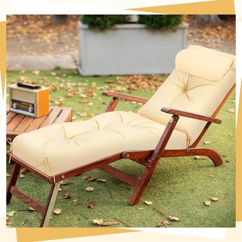 Wenqik Set of 2 Outdoor Chaise Lounge Cushions 76 x 22 x 6 Inch Waterproof Patio Furniture Chaise Cushion with Headrest Pillow Thick Tufted Lounge Pad for Lawn Pool Hotel(Beige)