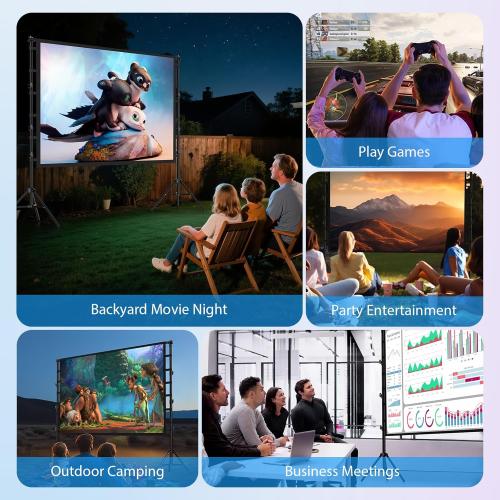 200 Inch Projector Screen with Stand: VOOPVOR 16ft Portable Large Projection Screen and Stand Outdoor - Front/Rear Movie Screen Indoor 16:9 4K HD - Wrinkle-Free & Carry Bag for Backyard Cinema