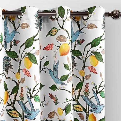 FRAMICS White Blackout Curtains Floral Grommet Curtains 63 Inch 2 Panels