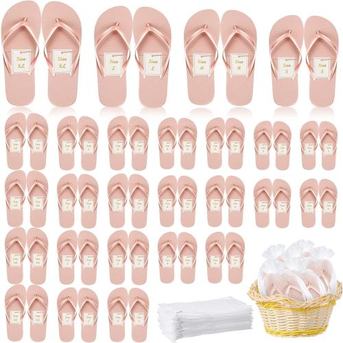 Unittype 48 Pairs Flip Flops Bulk for Wedding Guests Hotel Slippers with Size Cards and Bags for Wedding Beach Pool