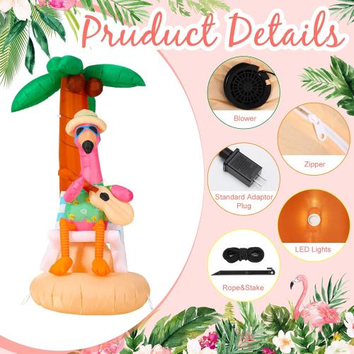 6 ft Inflatable Flamingo Beach Party Decor with Coconut Tree, Blow up Hawaiian Summer Tropical Pool Decoration for Outdoor Home Garden Luau Party (tested)