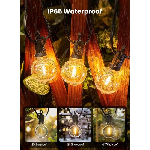 Outdoor String Lights, 50FT 52 LED Bulbs Connectable Patio Lights (2 Spare) | G40 Outside Vintage Hanging Light for Backyard Bistro Balcony Porch Christmas Party Wedding, E12, 2200K, Black
