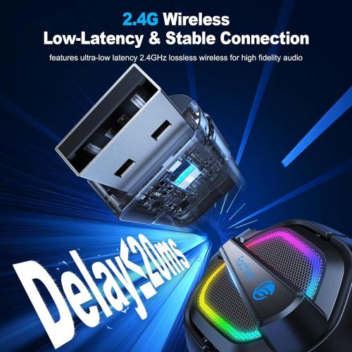 Fachixy FC-200 Wireless Gaming Headset with Mic for PS5, PS4 - Bluetooth 5.4 & 2.4GHz Gaming Headphones with Low Latency, 50-Hrs Battery Foldable Gamer Headset for Laptop, Switch and Mobile