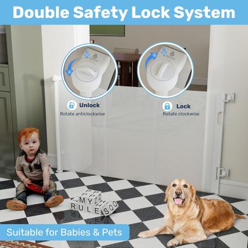Baby Proof Me Retractable Baby Gates for Stairs & Doorways - 71” Wide Mesh Safety Gate for Toddlers, Dog & Pets - Use for Indoor/Outdoor, Hallways, Deck, Porch - Easy Installation, Secure Closure