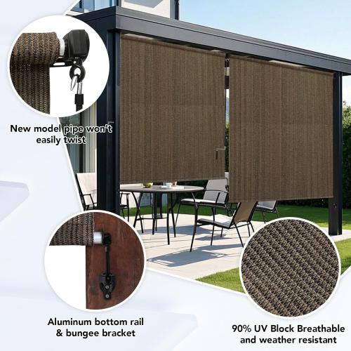 KANAGAWA 4'(W) x6'(H) Mocha Outdoor Roller Shade - Cordless Exterior Roll Up Sun Shade for Patio, Pergola, Front Porch, Gazebo - Outdoor Blinds Screens for Patio
