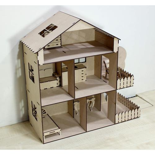StonKraft Wooden 3D Puzzle Doll House - Home Decor, Construction Toy, Modeling Kit, School Project - Easy to Assemble (Doll House with Furniture)