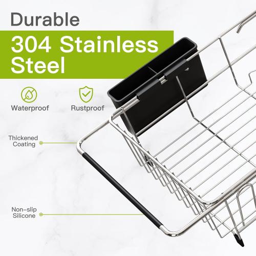 JASIWAY Dish Drying Rack in Sink, Expandable Stainless Steel Dish Drainers for Kitchen Counter, Dish Dryer Rack for Inside Sink, Over The Sink Dish Racks with Utensil Holder, Silver
