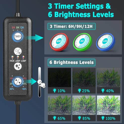 fishkeeper Submersible Fish Tank Light with Air Bubble Hole Color & Brightness & Timers Adjustable IP68 Waterproof Aquarium Bubble Light for Fish Tank Accessories Bubbler Wall (9W, Pump Not Included)