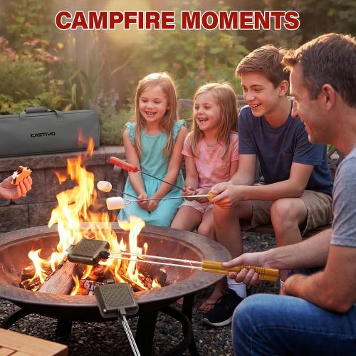 Mountain Pie Maker Cast Iron Set of 2 with Storage Bag – 5 Smores Sticks for Fire Pit, Camping and Outdoor Cooking