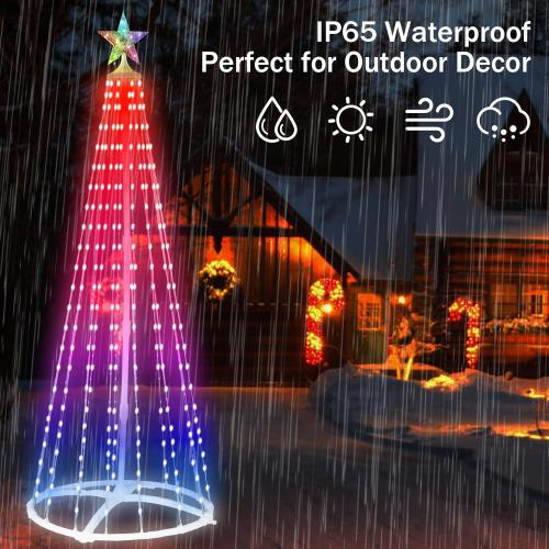 Hoofun Christmas Tree Lights Outdoor Decorations: Smart Lighted Xmas Trees 6-8FT, APP and USB Control, Prelit for Yard Cone Outside Led Decor (6Ft / 1.8m)