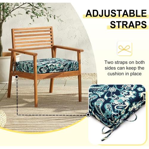 downluxe Outdoor Chair Cushions Set of 4 for Patio Furniture, Water-Resistant Square Corner Patio Chair Cushions with Ties, High Density Foam Outdoor Seat Cushion, 18.5 X 16 X 3, Green Paramecium