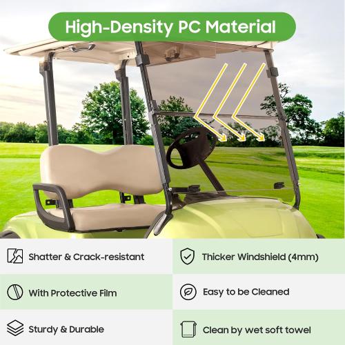 10L0L Tinted Windshield for Yamaha G29/Drive Golf Cart 2007-2016, 4MM Thicken, Foldable and Impact Resistant