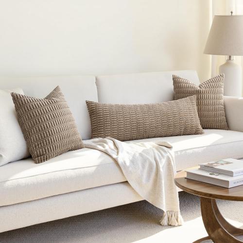 MIULEE Pack of 1 Light Brown Long Body Lumbar Decorative Throw Pillow Cover 14x36 Inch for Bed Couch Sofa Living Room Soft Boho Pillow Cover Modern Farmhouse Home Decor
