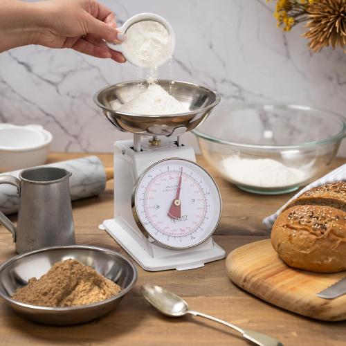 MARLIZ Small Retro Kitchen Scale 4.4Lb/2Kg with 2 Bowls White | Mechanical Dial Scale | Vintage Kitchen Scale