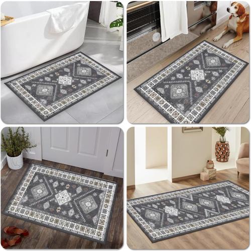 Boho Kitchen Rugs Sets 4 Piece with Runner Floral Kitchen Floor Mat Carpet Farmhouse Kitchen Rugs and Mats Non Skid Washable Runner Rug for Kitchen Floor Sink