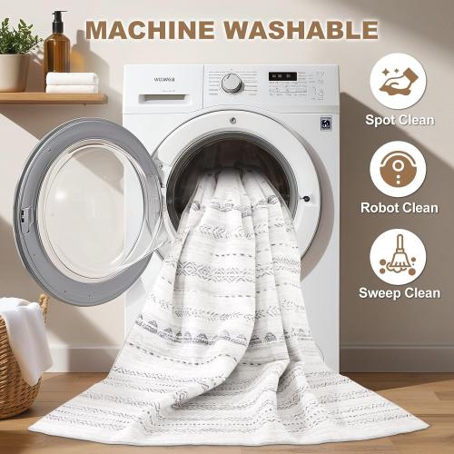 Nakagishi Area Rug Living Room Rugs: 5x7 Washable Boho Large Neutral Farmhouse Soft Moroccan Stain Resistant Indoor Floor Carpet for Bedroom Nursery Kids Playroom Office Dining Room Home House- Gray