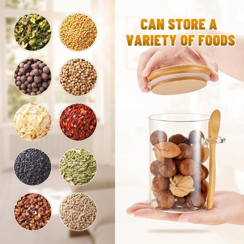 Tessco for you 8 Pack Sugar Jar Glass Container with Spoon Clear Glass Jars with Bamboo Lid and Spoon Scoop for Women Christmas Kitchen Gift Coffee Beans, Spice, Sugar, Nuts, Candy, Salts (17 oz)