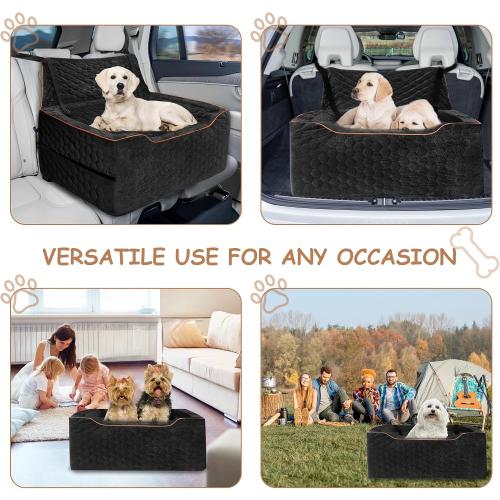 Dog Booster Seat for Larger & Medium Dogs – Comfortable Dog Car Bed with Washable Cover and Storage Pockets for Pets Up to 60lbs (Black)