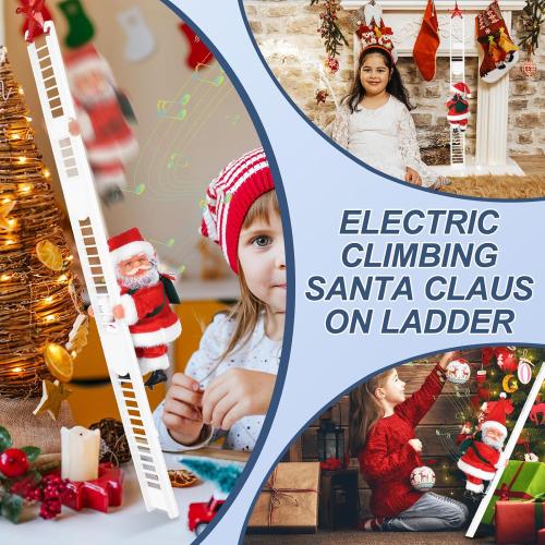 Electric Santa Ladder with Climbing Santa Claus,Singing Santa Christmas Plush Toys Decorations with Music for Xmas Tree Ornament Indoor