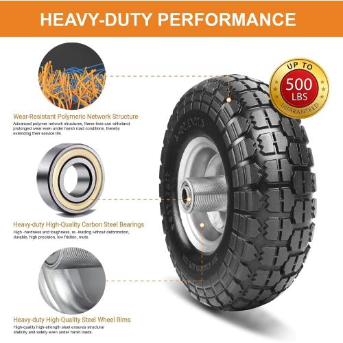 4.10/3.50-4 Tire and Dolly Wheel Flat Free - Solid Rubber Hand Truck Wheels 5/8 Axle - Gorilla Cart Tires Replacement for Garden, Wagon, Yard and Wheelbarrow (10 Inch 4 Pack)