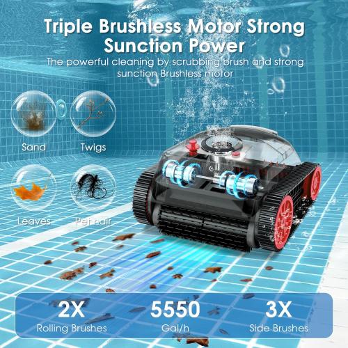 NIXBOT QP5 Robotic Pool Cleaner, Cordless Pool Vacuum for Inground Pools, Dual-Motor Turbine System, Robotic Pool Vacuum for Above Ground Pools with Wall Climing and Navigation Technology