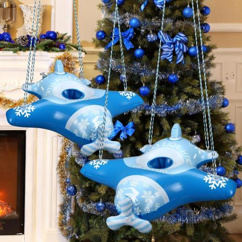 2 Pcs Airplane Toy Christmas Elf Inflatable Plane Ride Toy Airplane with Cotton Rope and Pump for Christmas Party Decoration