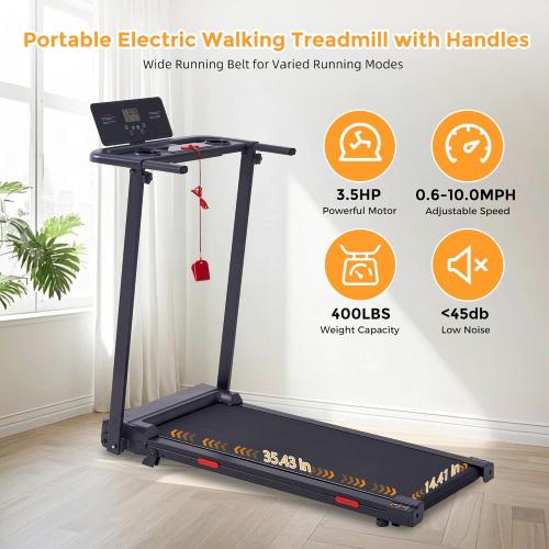 Walking Pad with Handle Bar, 0.6-10MPH Walking Pad Treadmill for Home Small, 3.5HP Portable Small Running Treadmill with Handles, Big Screen, 400LBS